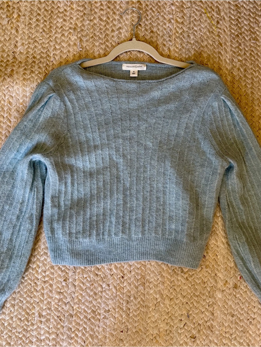 Treasure & Bond BLUE Ribbed Scoopneck Crop Sweater